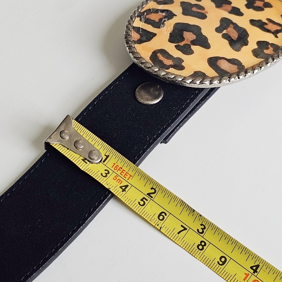 Western Oval Leopard Buckle, Removable Suede Strap Black Belt Size 32